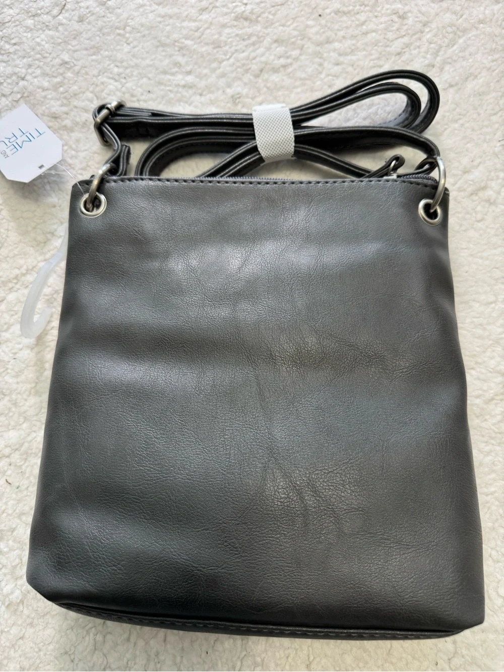 Time and Tru Black Slim Crossbody with Front Zip and Pockets